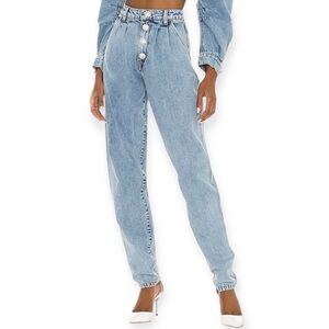 Lovers & Friends Denim Sara Rhinstone Button Pleated Jean